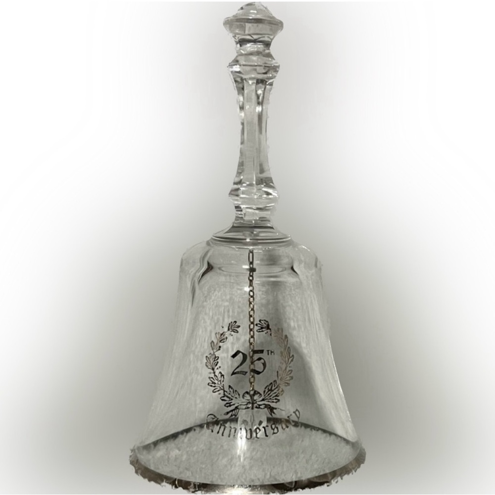 🍄Vintage 25th Anniversary Crystal Dinner Bell Silver Collectible Decor Accent